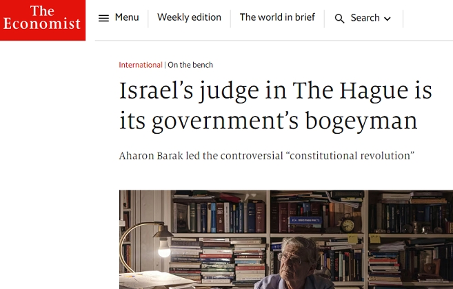באקונומיסט קוראים לאהרון ברק הבוגימן של הממשלה הישראלית