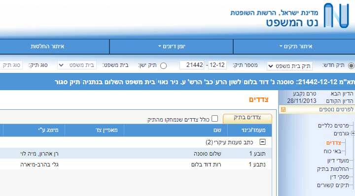 נט המשפט גלי בהרב מיארה מייצגת את רות דוד בתביעת לשון הרע של שלום סוסנה