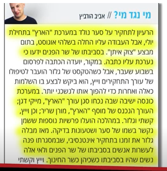 אביב הורביץ מספר שהילו גלזר עשה תחקיר מיני על גדעון סער