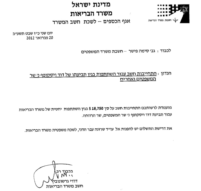 השתתפות חשב משרד הבריאות במימון הגנה מגברים גרושים בארהב